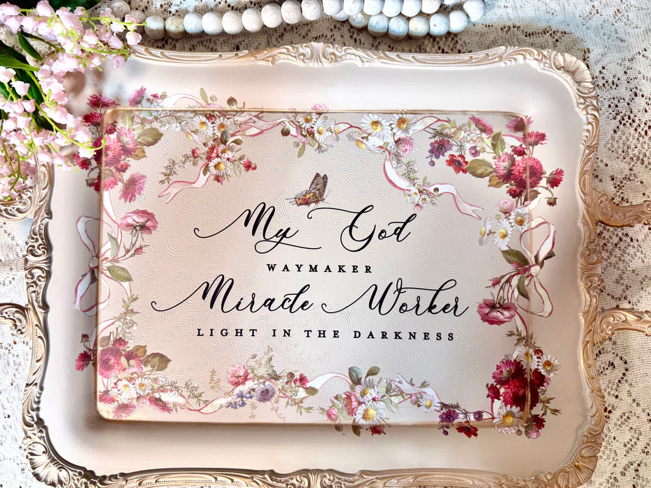 Rose Water Waymaker Footed Tray with Florals and Bows