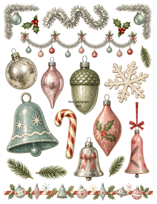 Vintage Glass Ornament Die Cuts 49 PNG 1950s Christmas Clipart Junk Journal Printable