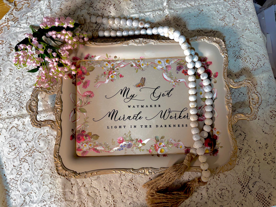 Rose Water Waymaker Footed Tray with Florals and Bows