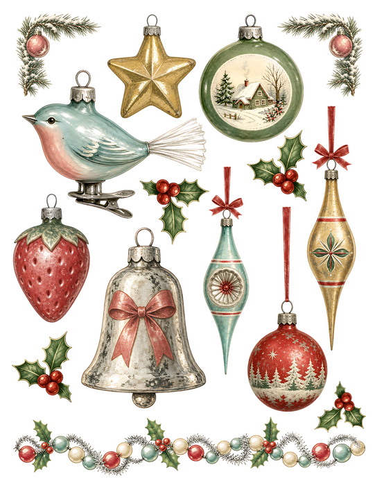 Vintage Glass Ornament Die Cuts 49 PNG 1950s Christmas Clipart Junk Journal Printable