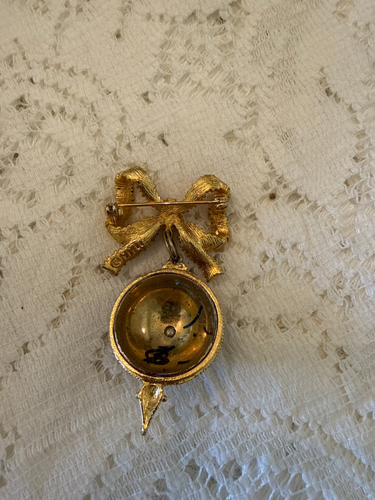 Vintage holiday bow and ornaments pin
