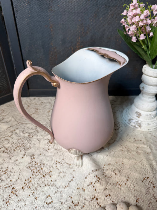 Pretty in Pink Floral Water Pitcher - upcycled Silver Plate - For Decorative Use Only