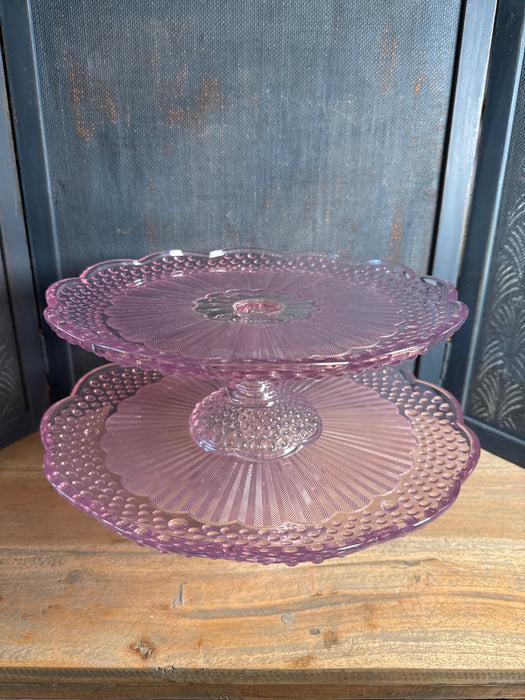 Vintage Pink Hobnail Gorham Emily's Attic Collection 11.5” & 13" Footed Cake Plate Stands