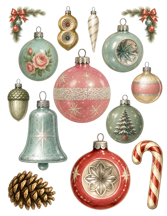 Vintage Glass Ornament Die Cuts 49 PNG 1950s Christmas Clipart Junk Journal Printable