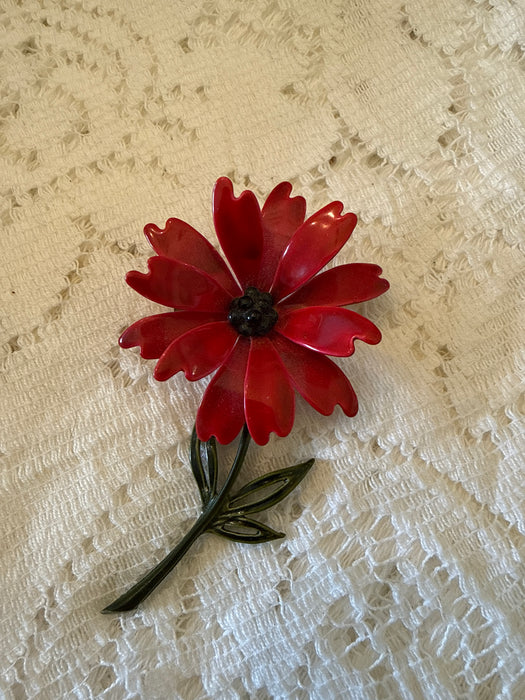 Vintage Red Daisy Pin