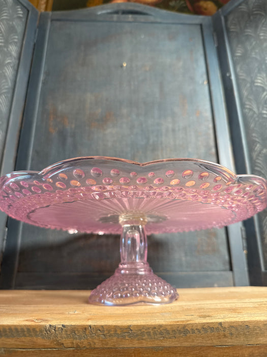 Vintage Pink Hobnail Gorham Emily's Attic Collection 11.5” & 13" Footed Cake Plate Stands