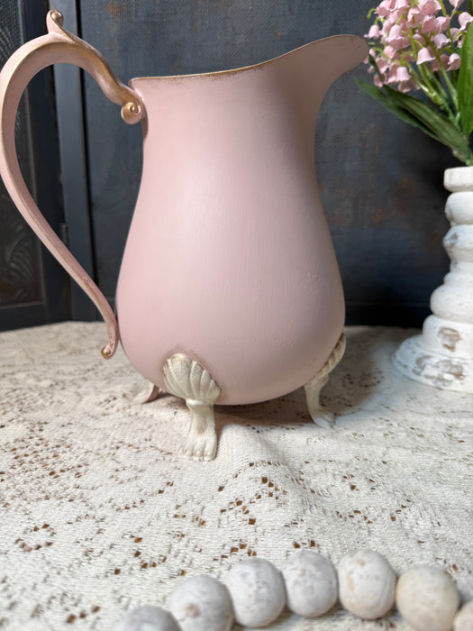 Pretty in Pink Floral Water Pitcher - upcycled Silver Plate - For Decorative Use Only