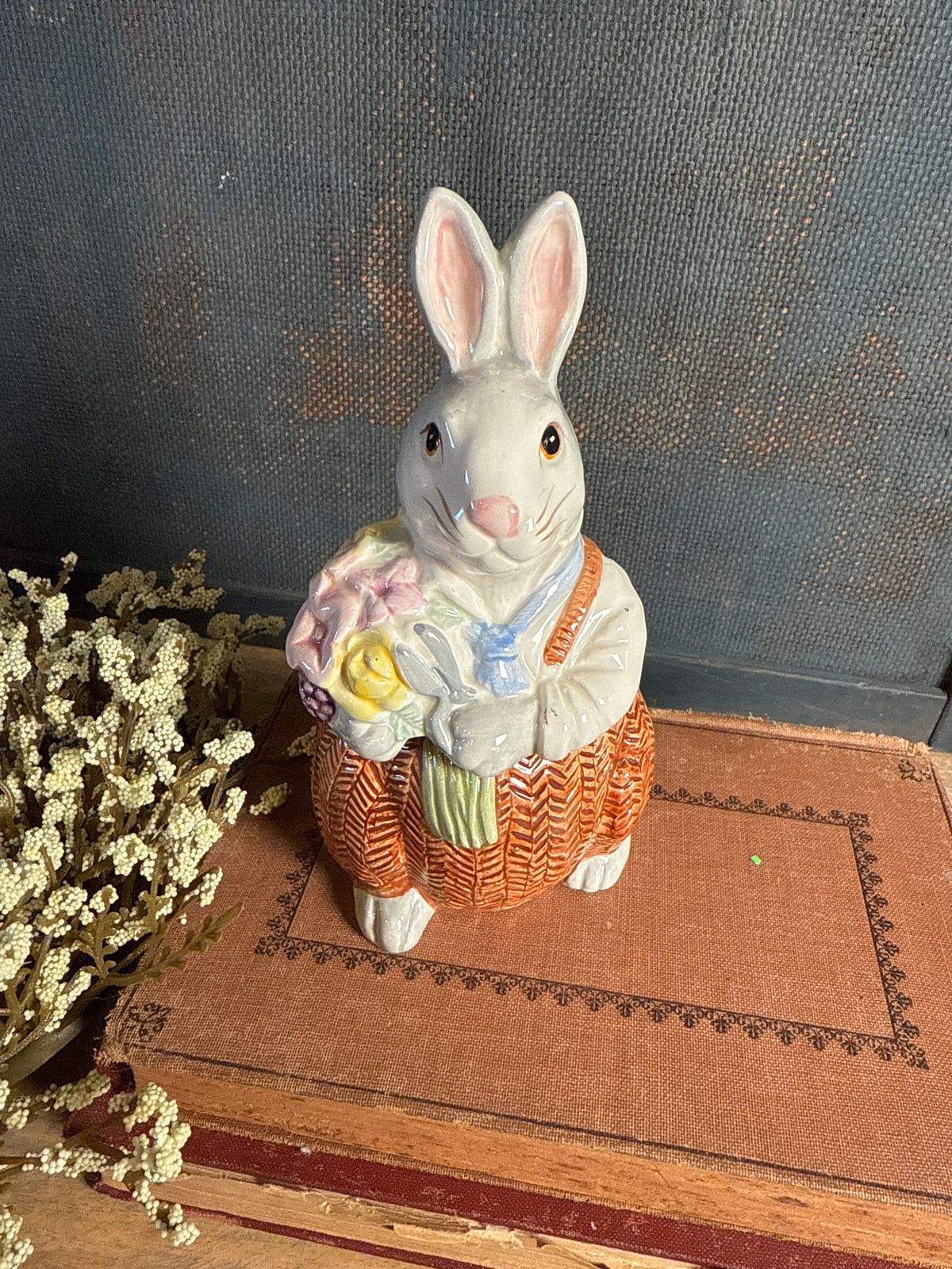 Vintage Fitz And Floyd Rabbit Trinket Box | Boy Bunny with Flowers ...