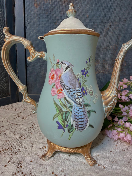 Blue Bird Teapot upcycled Silver Plate | For decorative use only