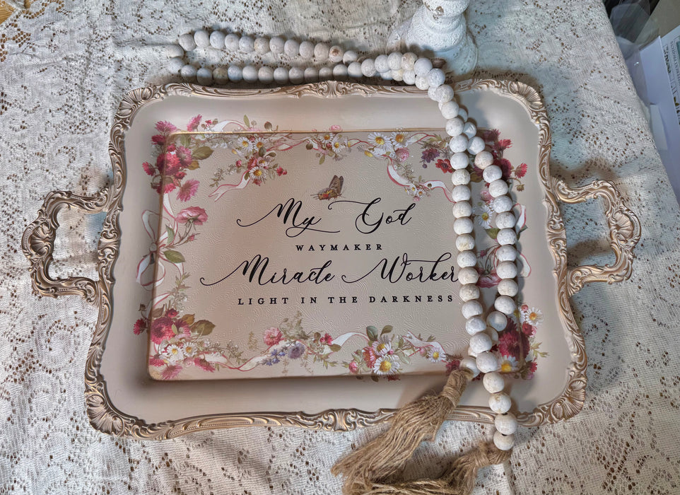 Rose Water Waymaker Footed Tray with Florals and Bows