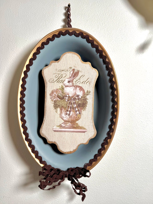 Upcycled Bunny Gallery Artwork from Silver Plate Veggie Dish