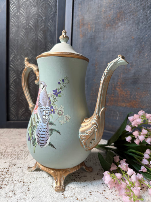 Blue Bird Teapot upcycled Silver Plate | For decorative use only