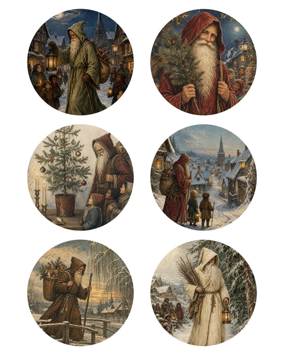 Belsnickel rice paper sheet 1 - six 3 inch old world Santa circles on an 8x10 sheet