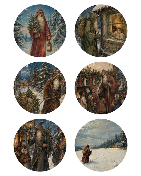 Belsnickel rice paper sheet 2 - six 3 inch old world Santa circles on an 8x10 sheet