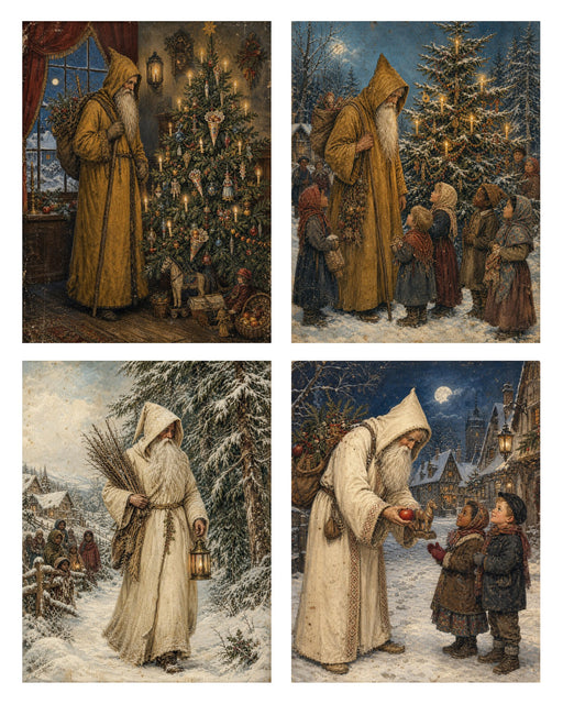Belsnickel and Bough Gold and White Robes rice paper