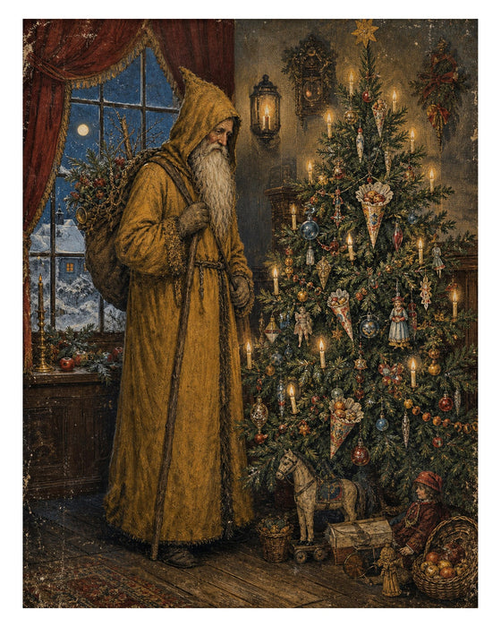 Belsnickel and Bough Gold and White Robes rice paper