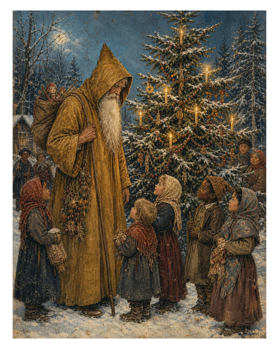 Belsnickel and Bough Gold and White Robes rice paper