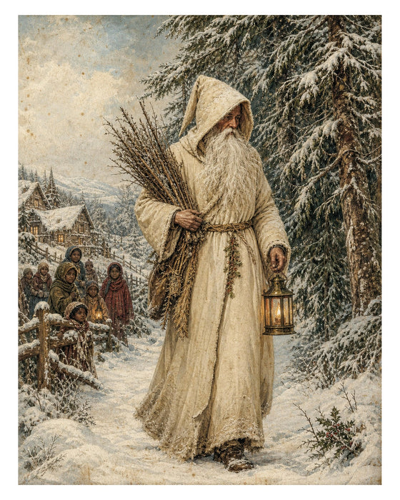 Belsnickel and Bough Gold and White Robes rice paper