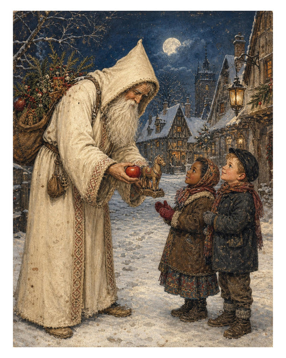 Belsnickel and Bough Gold and White Robes rice paper