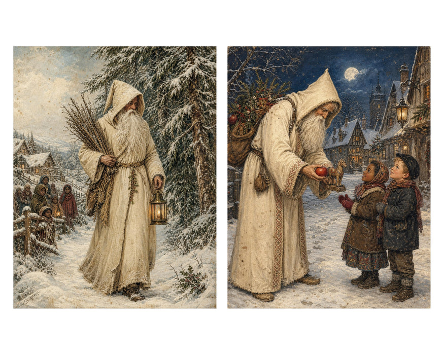 Belsnickel and Bough Gold and White Robes rice paper