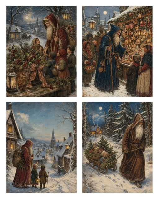 Belsnickel and Bough Market Village and Sled rice paper