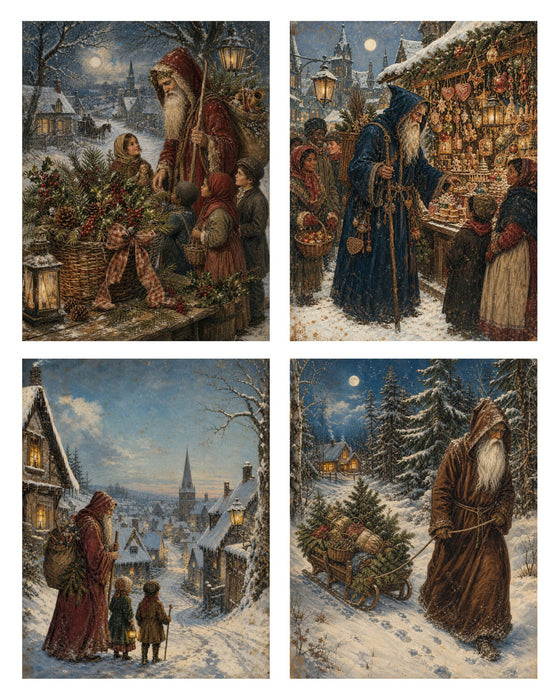 Belsnickel and Bough Market Village and Sled rice paper