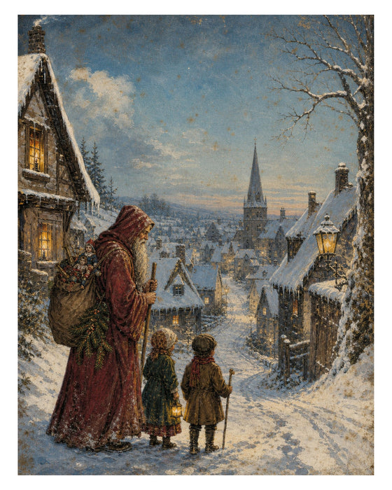 Belsnickel and Bough Market Village and Sled rice paper