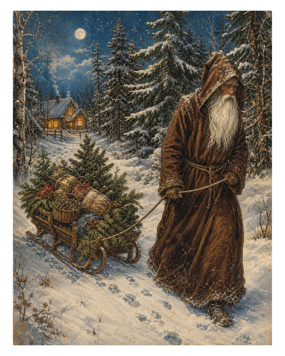 Belsnickel and Bough Market Village and Sled rice paper