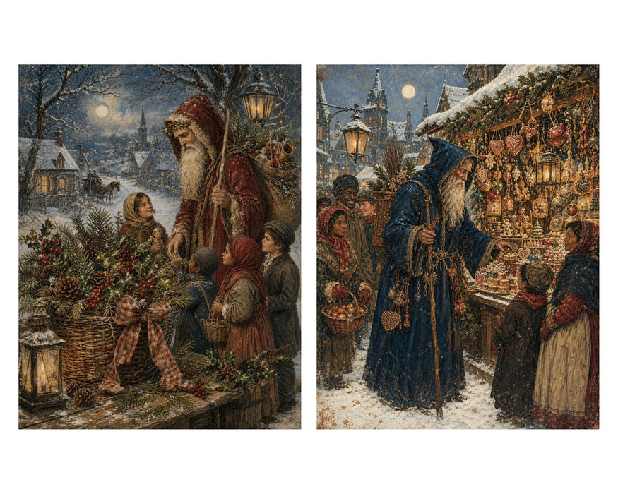 Belsnickel and Bough Market Village and Sled rice paper