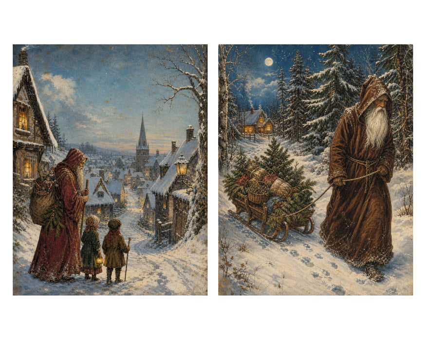 Belsnickel and Bough Market Village and Sled rice paper