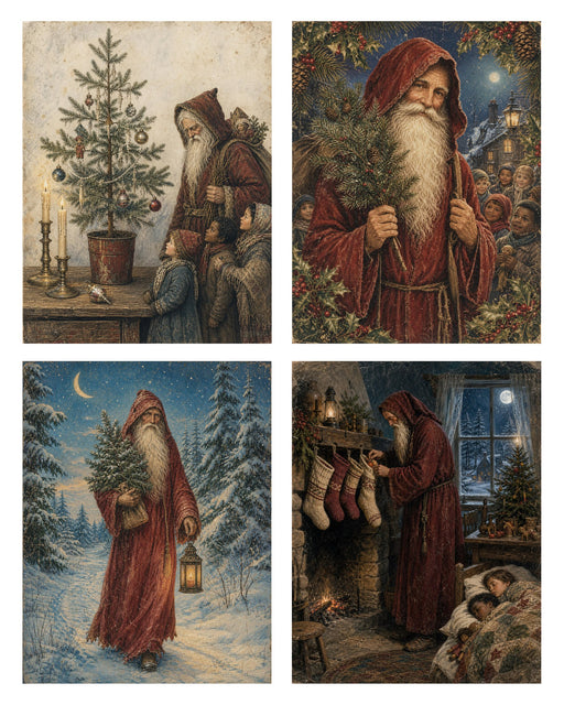 Belsnickel and Bough Red Robe Christmas Eve rice paper