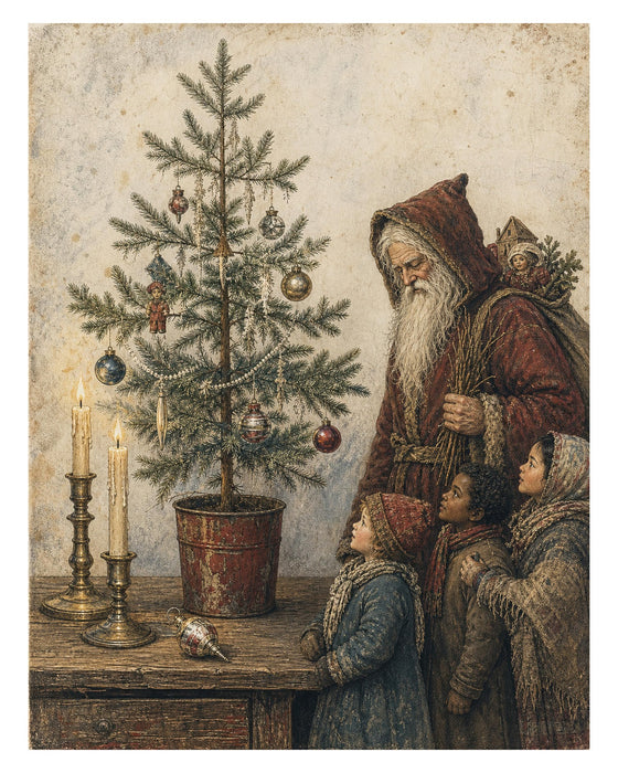 Belsnickel and Bough Red Robe Christmas Eve rice paper