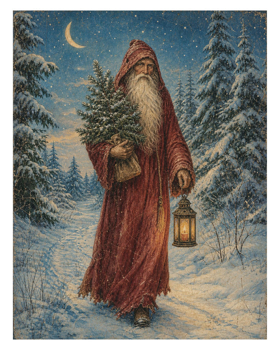 Belsnickel and Bough Red Robe Christmas Eve rice paper