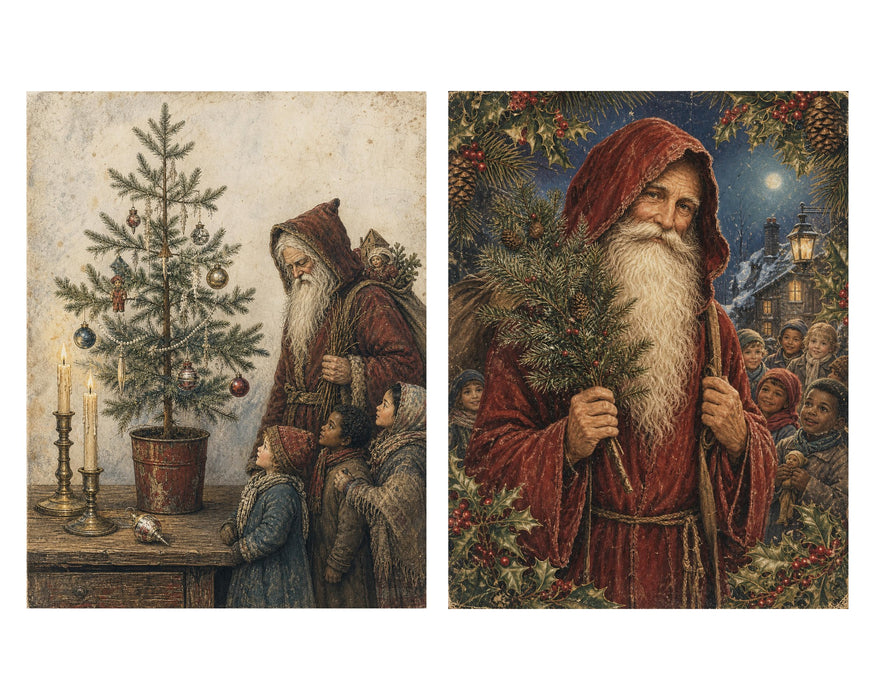 Belsnickel and Bough Red Robe Christmas Eve rice paper
