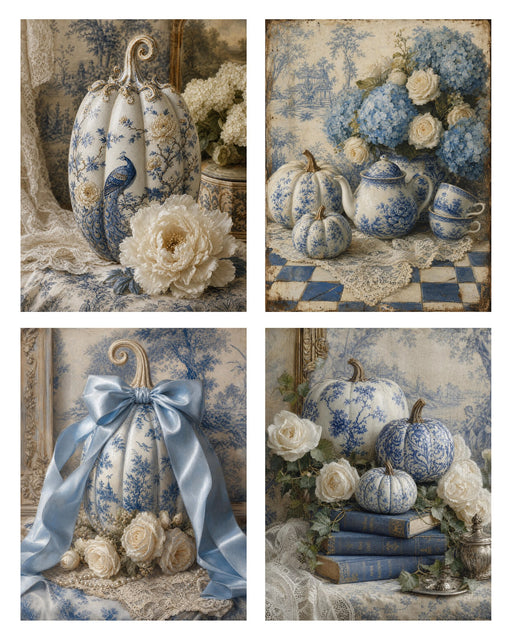 Blue and White Toile Pumpkins rice paper