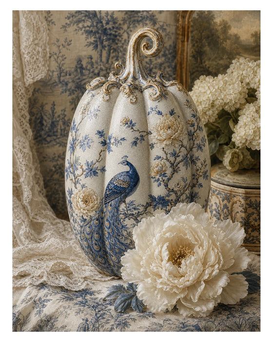 Blue and White Toile Pumpkins rice paper