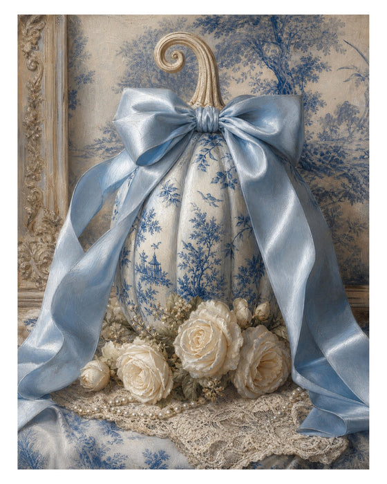 Blue and White Toile Pumpkins rice paper