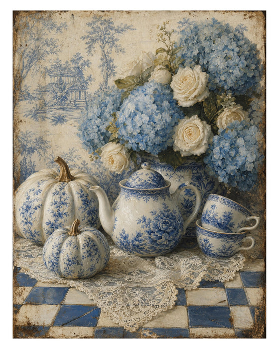 Blue and White Toile Pumpkins rice paper