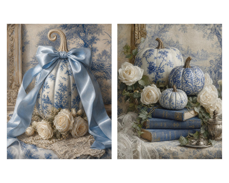 Blue and White Toile Pumpkins rice paper