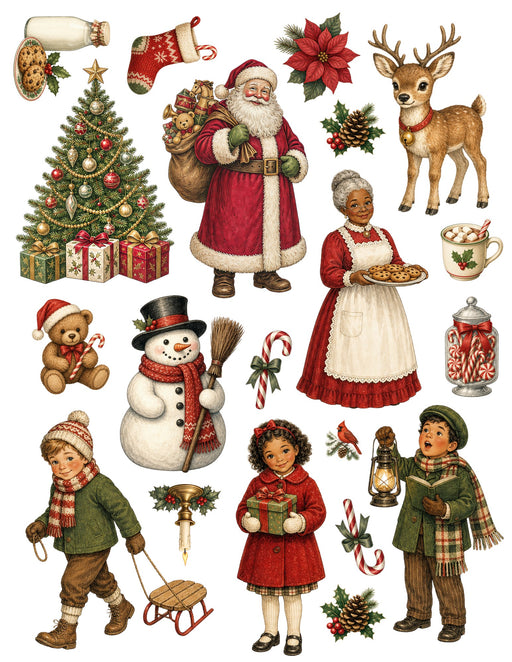 Classic Christmas Eve Waterslide Transfers: Santa, Tree & Carolers - printed waterslide transfer sheet