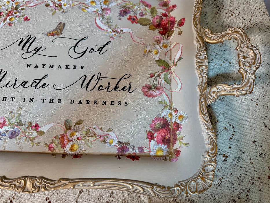 Rose Water Waymaker Footed Tray with Florals and Bows