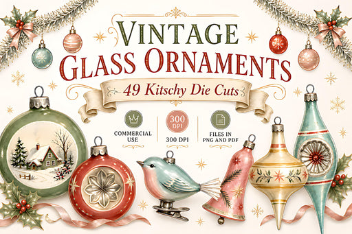 Vintage Glass Ornament Die Cuts 49 PNG 1950s Christmas Clipart