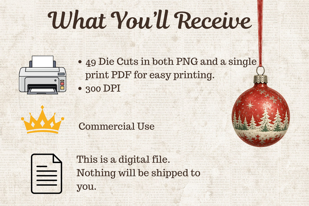 What you'll receive - 49 die cuts, PNG and PDF, 300 DPI