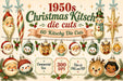 1950s Christmas Kitsch Die Cuts 60 PNG retro ornament faces and deer