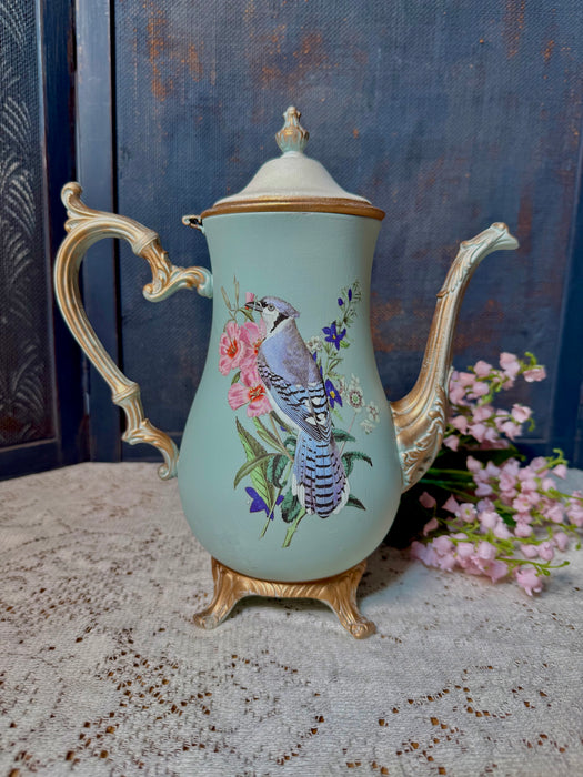 Blue Bird Teapot upcycled Silver Plate | For decorative use only