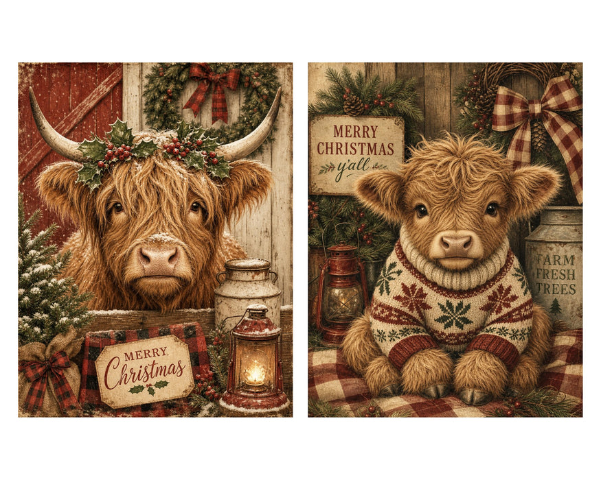 Down at the Barn: Cows & Highland Calves rice paper