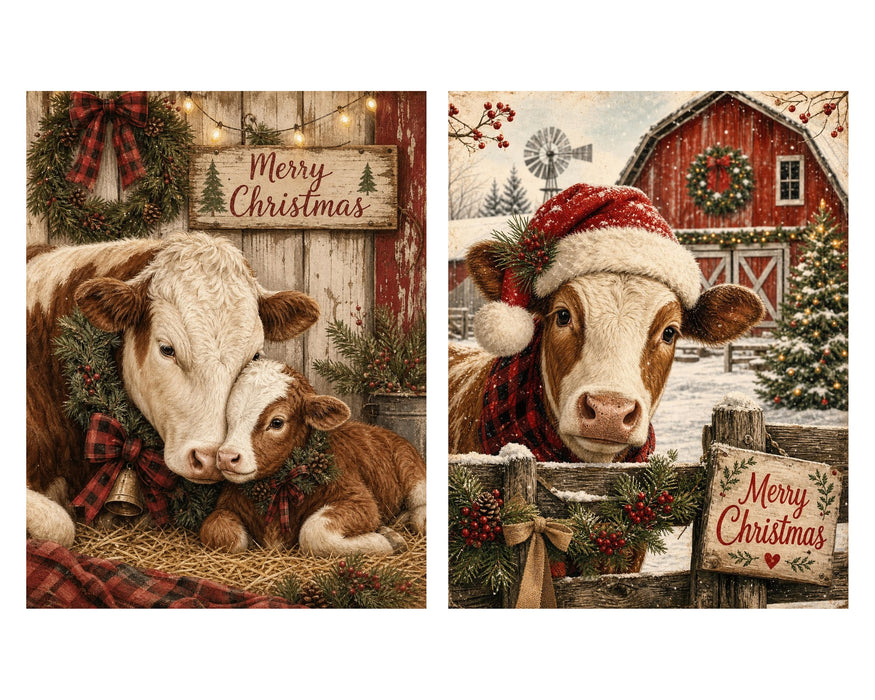 Down at the Barn: Cows & Highland Calves rice paper