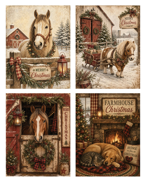 Down at the Barn: Horses, Pony & Farm Dog rice paper