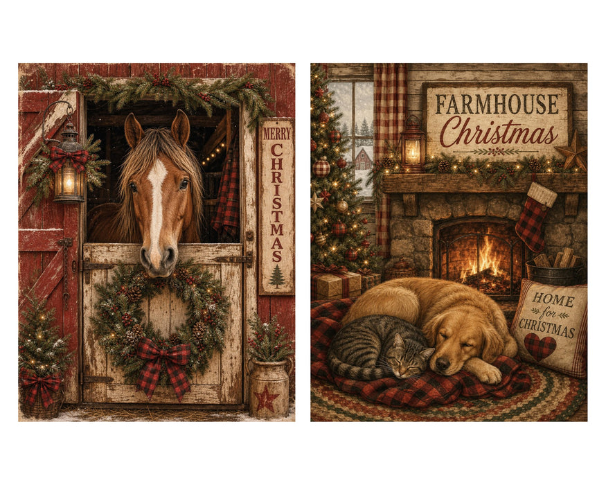 Down at the Barn: Horses, Pony & Farm Dog rice paper