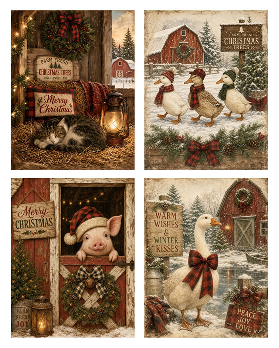 Down at the Barn: Pig, Goose, Ducks & Barn Cat rice paper